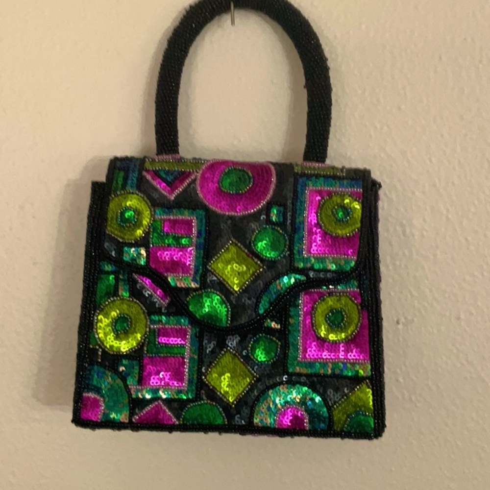 Chico's Black and Pink Mini Bag with Geometric Flair
